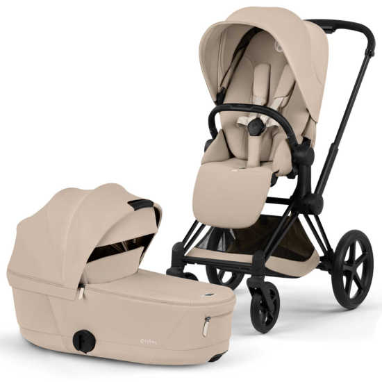 Cybex Priam Duovagn Matt Black/Cozy Beige – Gen 5 med Fold Lux-liggdel