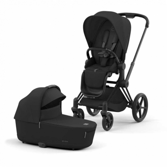 Cybex Priam Sepia Black – kompakt duovagn med tvåhjulsläge och vändbar sittdel
